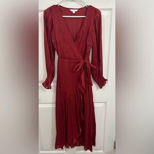 LC Lauren Conrad Crimson Wrap Midi Dress with Tie Waist